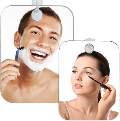 Shave Well - Espejo de ducha con gancho adhesivo antivaho y espejo de ducha de succión de pared de viaje para hombres y mujeres, portátil, de mano y