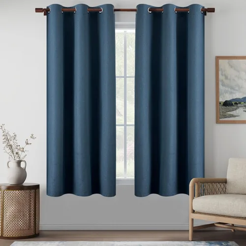 Vista 33 de Cortinas de Lino Beige con Bloqueo Total de Luz de 64 Pulgadas de Largo, Lino Sintético Texturizado con Bloqueo de Calor y Aislamiento Térmico