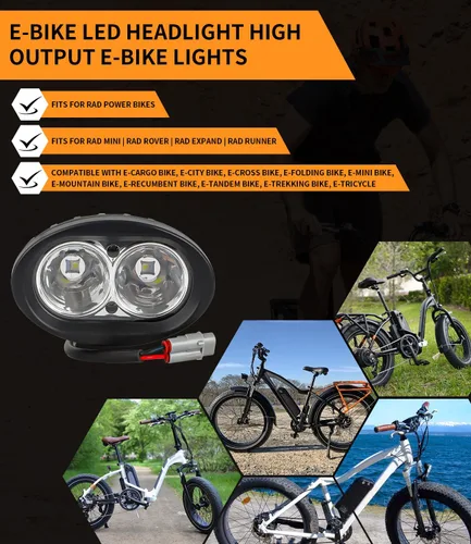 Vista 2 de E-Bike LED Headlight for Rad Power Bikes Mini Rover Expand Runner, High Output E-Bike LED Lights Head Light with Mounting Bracket and E-Bike Plug