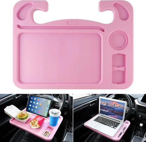 Vista 9 de JUSTTOP Escritorio para volante de automóvil, accesorios de viaje para automóvil, bandejas de soporte de automóvil para comer, mesa multiusos