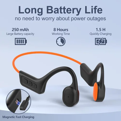 Vista 5 de Auriculares de conducción ósea, auriculares Bluetooth 5.3 de oreja abierta, auriculares de conducción ósea con micrófono, IPX7 impermeables