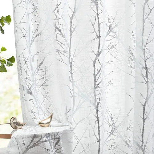 Vista 11 de FMFUNCTEX Cortinas de lino semitransparentes para dormitorio, cortinas blancas y negras de 45 pulgadas de largo para sala de estar, cortinas