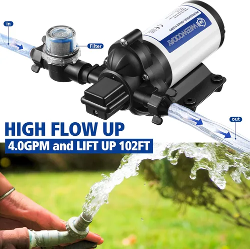 Vista 2 de Bomba de diafragma de presión de agua de 115 V, 4 GPM, 45 PSI con interruptor de encendido/apagado de extensión, bomba de refuerzo industrial