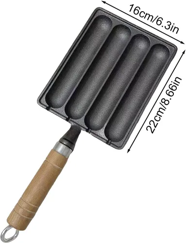 Vista 2 de Ollas de salchichas a la parrilla, sartenes de salchicha de hierro fundido, sartén de cocción de salchichas con diseño de brocheta múltiple