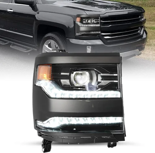 Vista 25 de JSBOYAT Conjunto de faros delanteros tipo LED completo para Chevy Silverado 1500 2016-2019, proyector de repuesto LED DRL de luz alta/baja