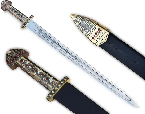 Vista 3 de SHINY CRAFTS Espada vikingo Legend of Zelda de Zelda de 40 pulgadas de largo, espada de acero D2 de espiga completa, edición limitada Skyward