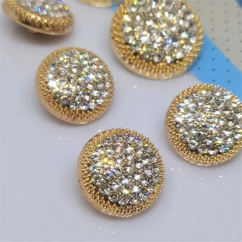 Vista 2 de 10 unidades de botones redondos de metal con strass para ropa, accesorios de costura DIY, decoración de boda, venta al por mayor, botón de moda