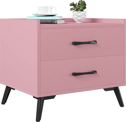 Youmumeub Mesita de noche con 2 cajones, mesa para dormitorio, mesa auxiliar moderna para dormitorio, caninete pequeño con patas de metal sólido