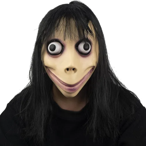PartyHop Máscara aterradora Momo espeluznante de látex para Halloween para niños y adultos, multicolor