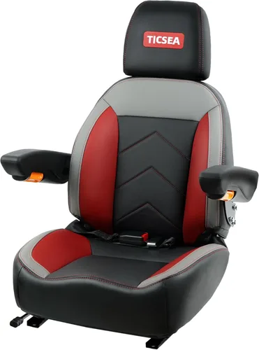 Vista 8 de Asiento Universal de Tractor, Asiento de Carretilla Elevadora con Cinturón de Seguridad y Respaldo Ajustable, Reposacabezas, Reposabrazos