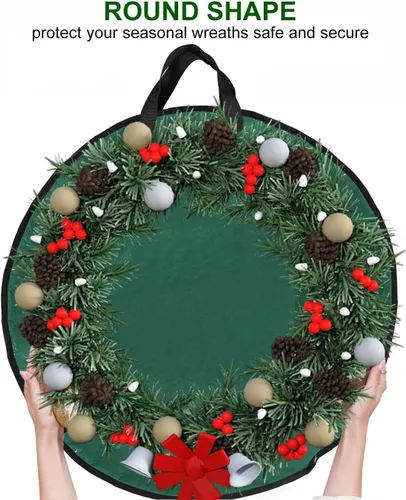 Vista 3 de ProPik Bolsa de almacenamiento para corona de Navidad de 24 pulgadas, contenedor de guirnalda con material resistente a desgarros, con asas Verde