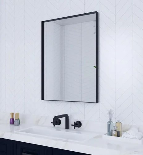 Vista 12 de VocalStar - Espejo de baño negro de 16 x 24 pulgadas para pared, espejo rectangular de esquina cuadrada con marco de metal negro para tocador