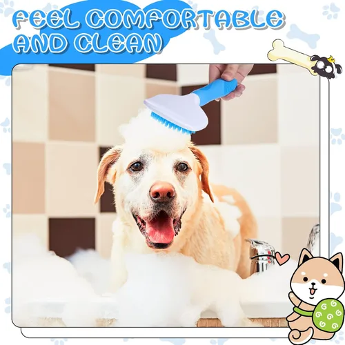 Vista 4 de Kacctyen Cepillo de silicona para baño y aseo para perros con mango para cabello corto y largo para mascotas y masajes