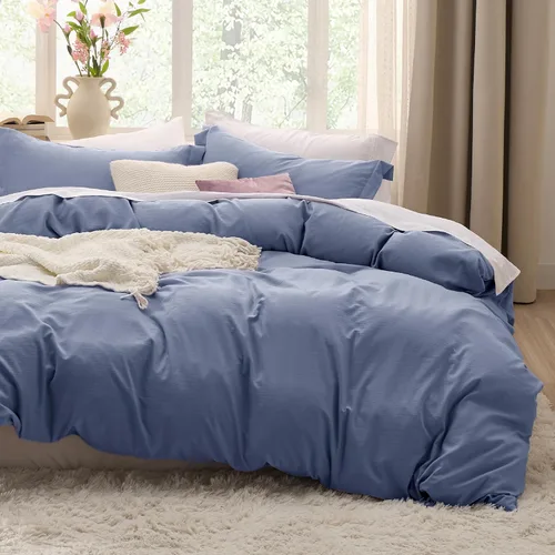 Vista 39 de Bedsure - Juego de ropa de cama de 3 piezas, prelavado, extrasuave, con 1 funda de edredón de 90 x 90 pulgadas con cremallera y 2 fundas