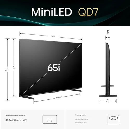 Vista 3 de Hisense Serie QD7 Clase de 65 pulgadas Mini-LED 4K UHD Smart Fire TV (65QD7QF, modelo 2025) - QLED, HDR10+, Dolby Vision, Dolby Atmos, Modo de Juego