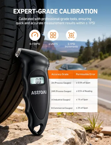 Vista 3 de AstroAI Medidor digital de presión de neumáticos de 0 a 150 PSI, preciso en 0.1 incrementos, LCD retroiluminado y adaptador de válvula Presta
