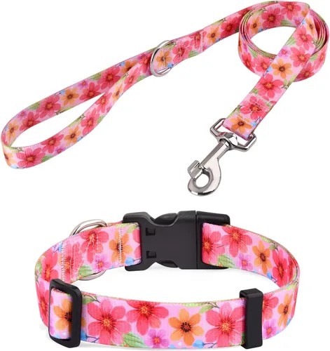 Vista 29 de Juego de collar y correa para perros pequeños, collar suave y cómodo para mascotas para perros pequeños, medianos y grandes, patrón geométrico