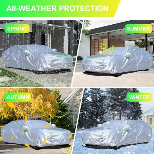 Vista 3 de Funda para automóvil sedán (155-170 pulgadas), ajuste universal, impermeable, Dupont Oxford, todo tipo de clima, protector de granizo, protección