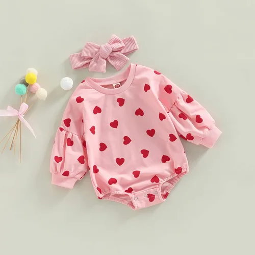 Vista 7 de Mameluco de manga larga para el primer día de San Valentín para bebé, niño y niña, sudadera con cuello redondo