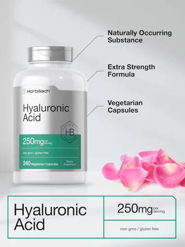 Vista 4 de Horbäach Cápsulas de ácido hialurónico 250 mg 240 unidades Suplemento sin OMG y sin gluten