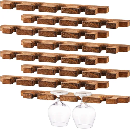 Vista 8 de Ripeng 4 piezas de estante de pared de madera para copas con soporte para champán, estante rústico para colgar copas de vino, estante flotante