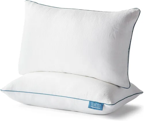 Vista 2 de LUCID Almohada de espuma viscoelástica triturada de alta calidad, hipoalergénica-moldeable, paquete de 2 protectores de colchón King