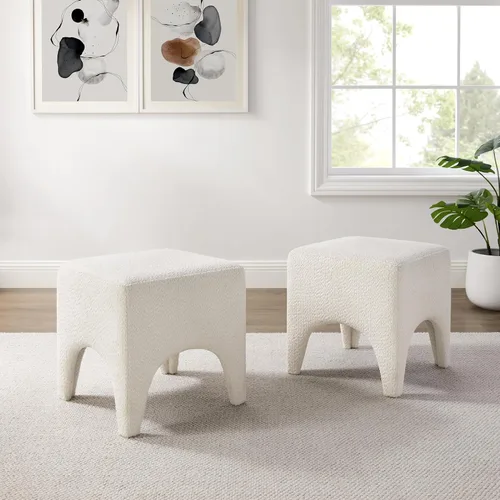 Vista 9 de Taburete Otomano Cuadrado Moderno de Boucle de 17", Taburete de Tocador para Maquillaje, Reposapiés Rectangular para Sofá, Taburete Otomano Tapizado