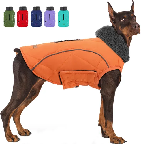 Vista 7 de EMUST Chamarras para perros, talla pequeña/mediana/grande, abrigo de invierno para perros grandes, azul oscuro, XL