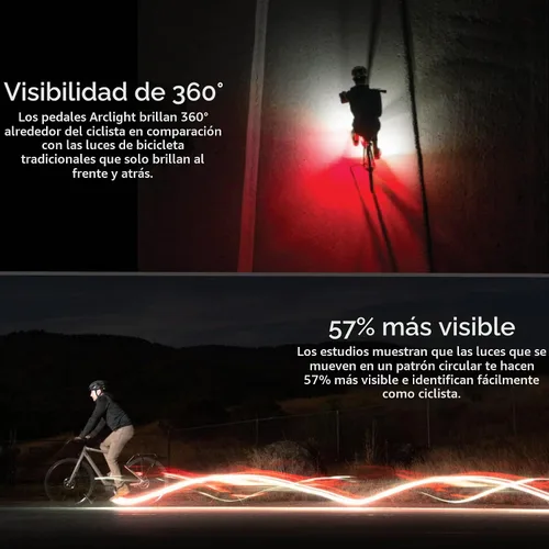Vista 2 de REDSHIFT ARCLIGHT PRO Pedales planos de bicicleta con luces LED, encendido y apagado automático, batería de más de 36 horas, recargable por USB