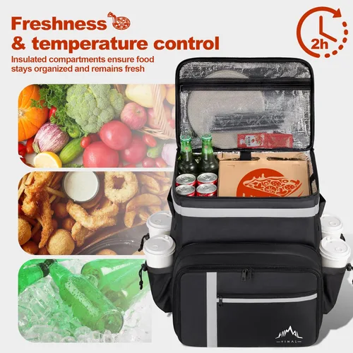 Vista 2 de Mochila de entrega de alimentos GoHimal, bolsas aisladas para entrega de alimentos para bicicleta de comida para llevar, bolsa grande de pizza