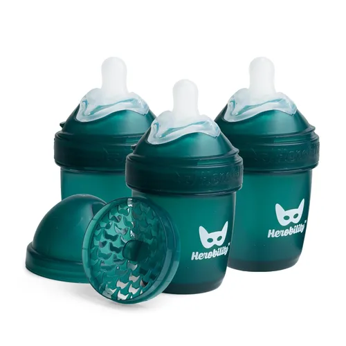 Vista 21 de Herobility Botellas Anti-Cólico Dobles para Bebé – 5 fl oz/140ml – Paquete de 4 – Multicolor – Blanco, Gris, Rosa, Rosa de Hawthorn