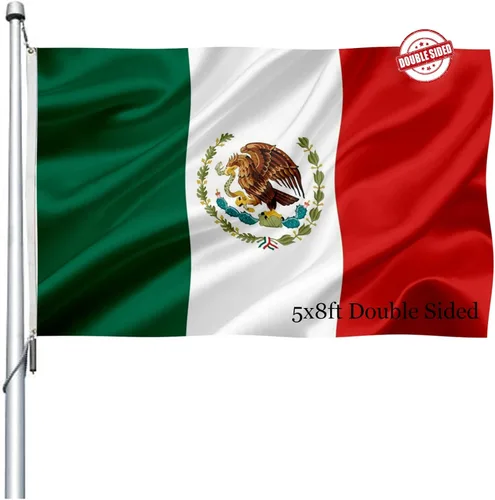 Vista 9 de Bandera mexicana bordada de 3 x 5 para exteriores, doble cara, bandera nacional mexicana MX para exteriores, 3 capas, bordada con 2 ojales de latón