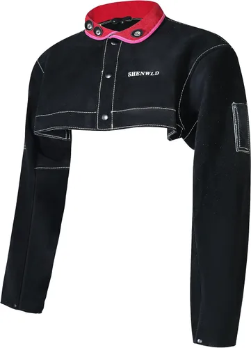 Equipo de soldadura de cuero resistente, media chaqueta, manga de capa de soldadura, resistente al calor a la llama para una máxima seguridad