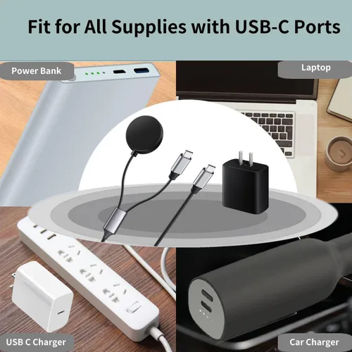Vista 8 de Carga rápida USB C 2 en 1 compatible con Samsung Galaxy Watch 7/6/6 Classic/5/5 Pro/Ultra/FE, 4/3/Active 2/Active SmartWatch y Galaxy S24/S23