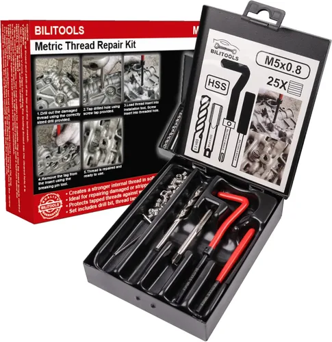 Vista 16 de BILITOOLS Kit de reparación de roscas helicoidales métricas, 131 piezas HSS Drill Heli Coil Kit de reparación M5 M6 M8 M10 M12