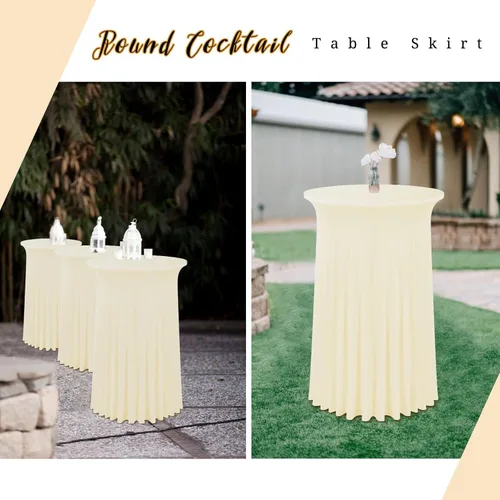 Vista 7 de fani Paquete de 6 faldas redondas de 32 x 43 pulgadas, falda de mesa de cóctel de elastano, ajustable con parte superior alta, mantel elástico