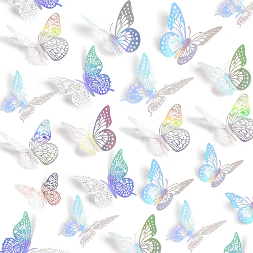 Vista 13 de SAOROPEB Decoración de pared de mariposa 3D, 48 piezas, 4 estilos, 3 tamaños, decoraciones de mariposa morada para decoraciones de cumpleaños