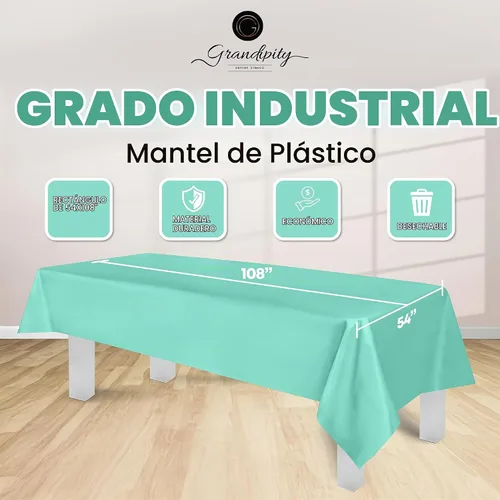 Vista 2 de Mantel de plástico de alta calidad - 54 in. x 108 pulgadas. Grandipity - Mantel rectangular (6 y 12 unidades), Agua (Aqua)