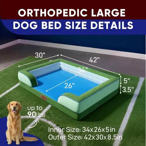 Vista 253 de Comfort Expression Cama ortopédica para perros extra grandes de 45 x 35 pulgadas, cama para mascotas XL de espuma tipo caja de huevos impermeable