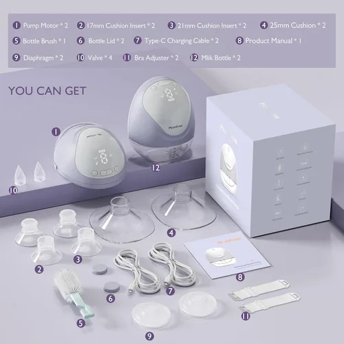 Vista 6 de Extractor de leche manos libres: extractor de leche portátil con 3 modos/9 niveles/pantalla LED, bajo ruido, para inserto de cojín de silicona