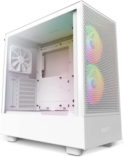 NZXT H5 Flow RGB Estuche compacto ATX para juegos de PC de torre media – Panel frontal perforado de alto flujo de aire – Panel lateral de vidrio