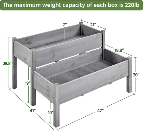 Vista 3 de Yaheetech Cama de jardín elevada de madera de 47 x 41 x 30 pulgadas, para horticultura, para exteriores, 2 niveles, maceta elevada para hierbas