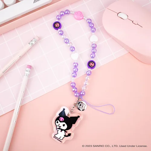 Vista 4 de iFace Kuromi - Correa de muñeca con cuentas y funda para AirPods Pro 2 de Kuromi con mosquetón