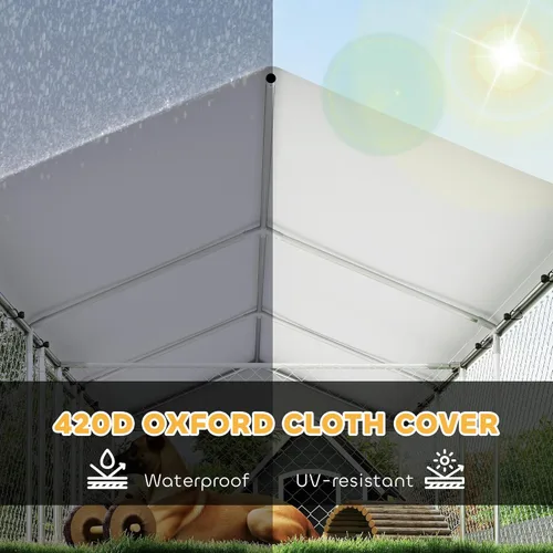 Vista 6 de PawHut Perrera para perros al aire libre, 20 x 7.5 x 5.2 pies, perrera grande resistente para dos habitaciones exteriores con techo impermeable