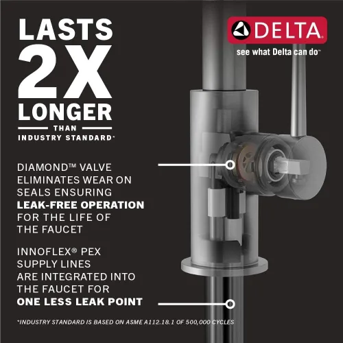 Vista 2 de Delta Faucet 9693T-BL-DST - Grifo de cocina pivotal, negro mate