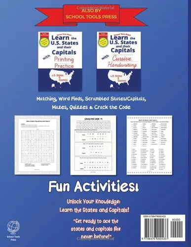 Vista 2 de U.S. States and Capitals Workbook Activity Book for Learning the States and Capitals for Kids Grades 2-7 (School Tools Press Activity Books)