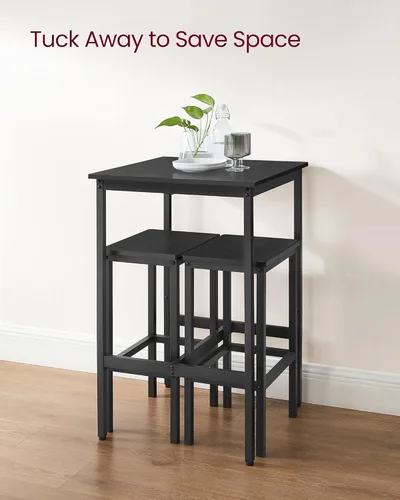 Vista 5 de VASAGLE - Juego de mesa de bar y sillas, mesa cuadrada con 2 taburetes, juego de pub para comedor para 2, ahorro de espacio para cocina, desayuno