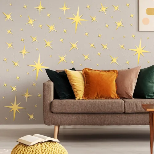 Vista 5 de Zonon - 82 piezas de calcomanías de espejo para pared, calcomanías de estrella decorativas, removibles, 3D, espejo acrílico, calcomanía de estrella