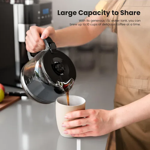 Vista 6 de Electactic Cafetera de goteo de 10 tazas con molinillo integrado, moler y preparar programable, máquinas de café con pantalla táctil LED