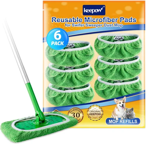 Vista 14 de KEEPOW Paños de barrido en seco reutilizables de microfibra compatibles con trapeador Swiffer, almohadillas lavables a máquina para trapeador